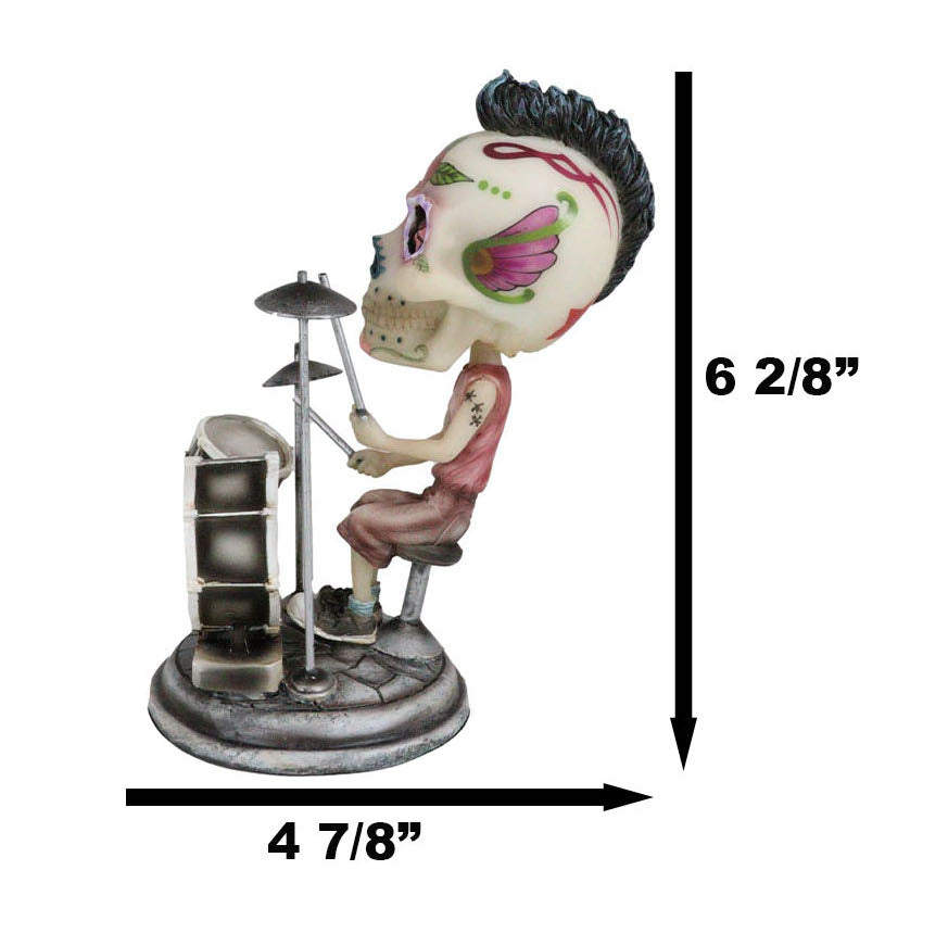 Ebros Gift Day of The Dead Tattoo Skeleton Rock Drummer Bobblehead Figurine 6.5" L Halloween Statue Decor