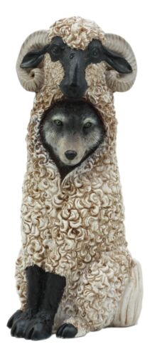 Ebros Dupers Collection Wolf in Sheep Clothing Statue 5.75" Tall Crafty Wild Direwolf in Ram Sheep Costume Decor Figurine Collectible - Ebros Gift