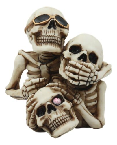See Hear Speak No Evil Stacked Up Comical Skeletons Pen Holder Statue Figurine