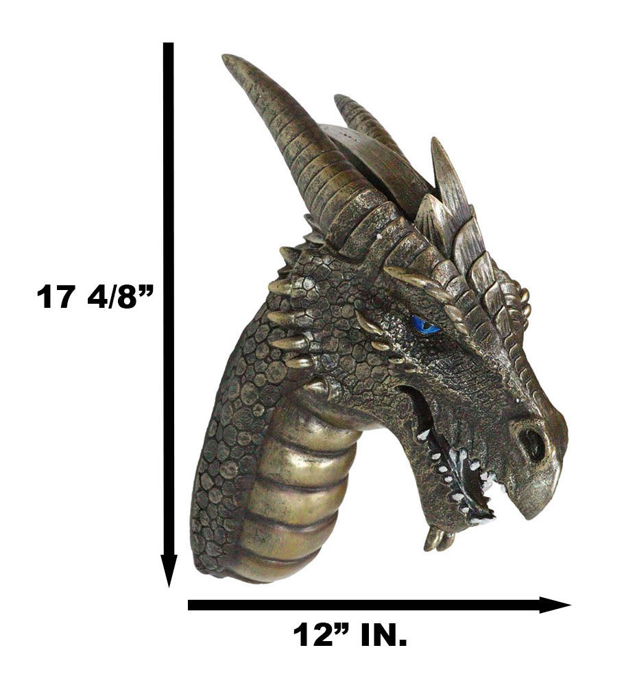 Large Sculptural Golden Warlock Drake Leviathan Saurian Devil Dragon Wall Decor
