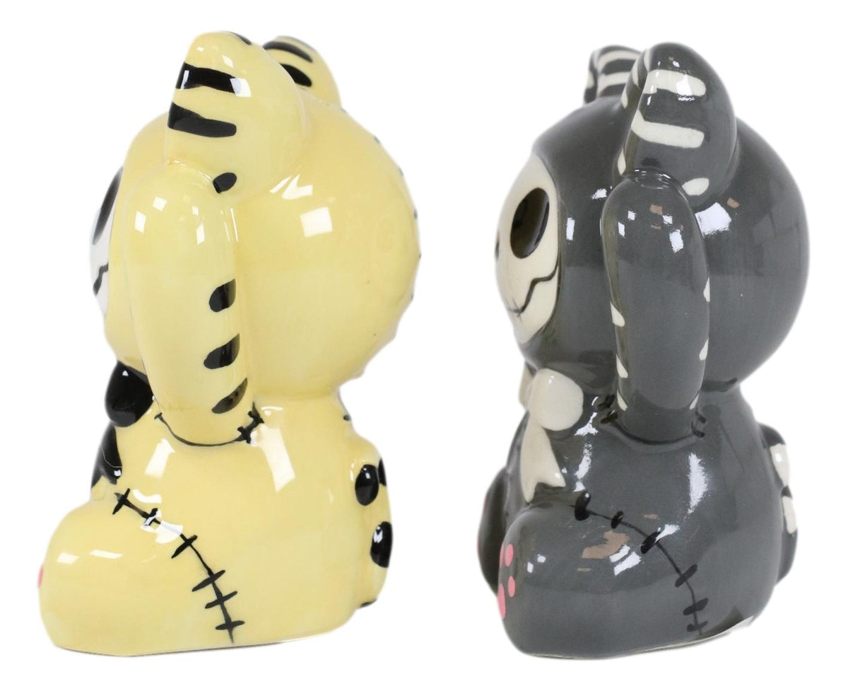 Ebros Furrybones Mao Striped Kittens Voodoo Skeleton Cats Salt And Pepper Shakers Set - Ebros Gift