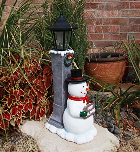 Ebros Jolly Christmas Season Frosty The Snowman Decorative Statue With Solar LED Light Lantern Lamp 18.5"H As Home Patio Guest Greeter Welcome Decor With Happy Holidays Sign Plaque - Ebros Gift