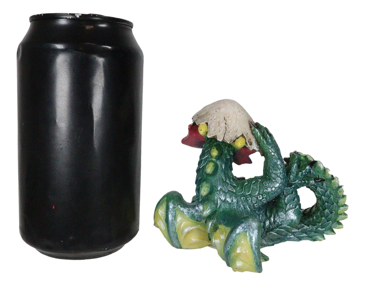 Adorable Green Earth Dragon Hatchling Baby Egg Shell Figurine 2.75"H Collectible