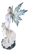 Large 23" Tall Blizzard Frost Flake Fairy With Two Snow Wolves Statue Figurine