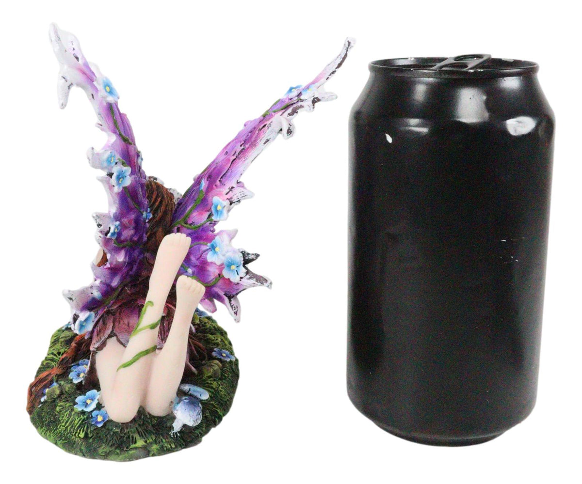 Ebros Enchanted Garden Meadows Blue Peony Fairy With Purple Wings Sunbathing Figurine - Ebros Gift