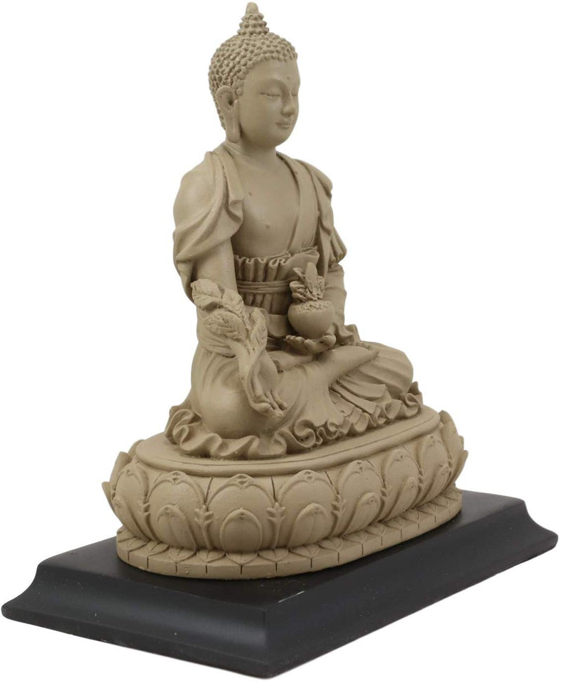 Ebros Akshobhya Bhaiṣajyaguru Medicine Buddha Figurine in Ivory Clay Finish 6.5"
