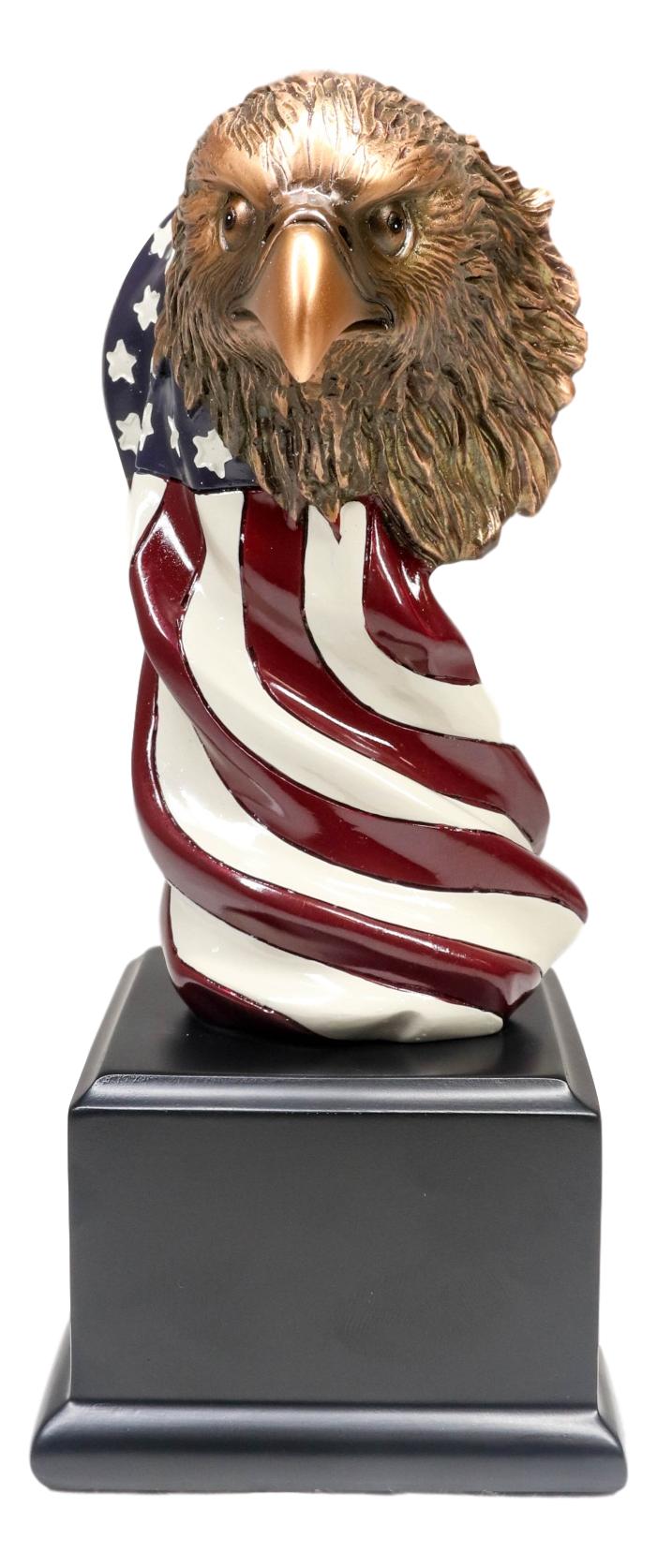 Patriotic Bald Eagle On USA Star Spangled Banner Flag Bust Electroplated Statue - Ebros Gift