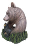 Rustic Forest Black Mama Bear Embracing Cub By Pine Trees Faux Wood Figurine