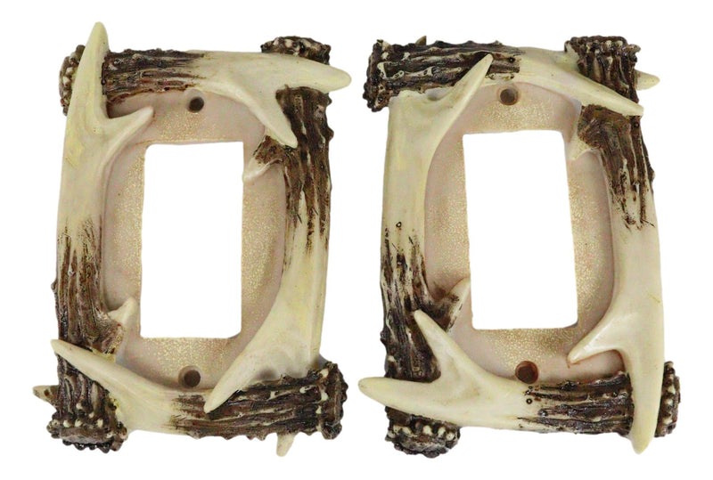 Set of 2 Rustic Forest Stag Deer Antlers Single Rocker Wall Switch Cover Plates