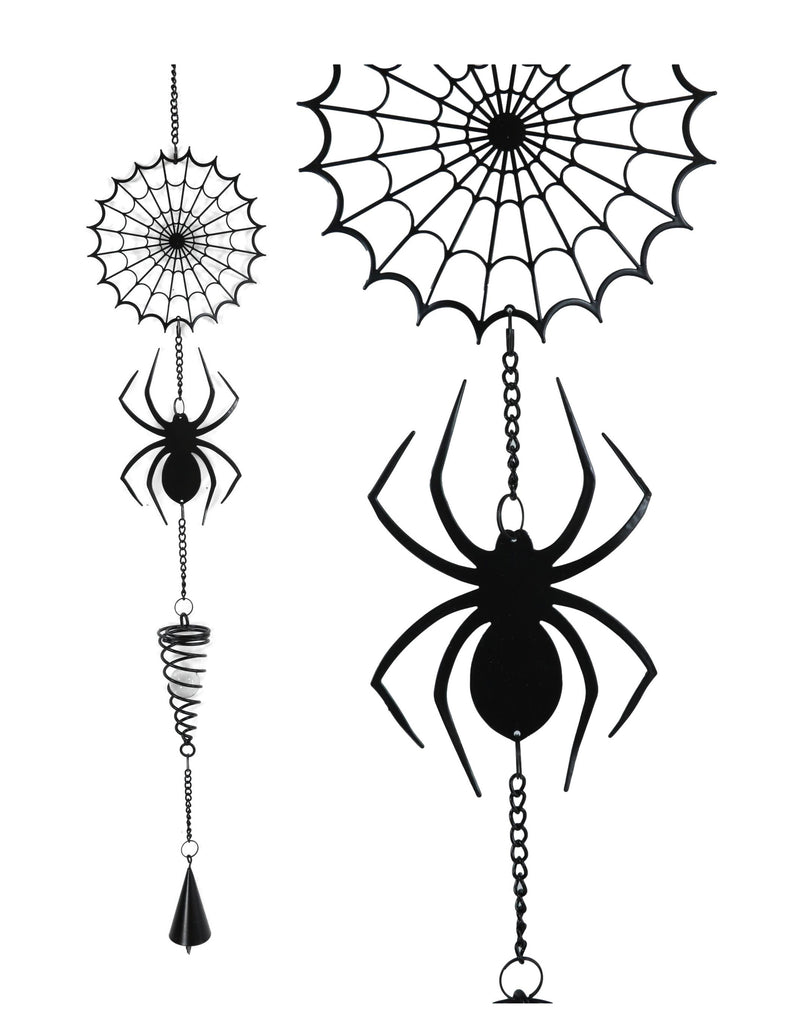 Gothic Arachnid Spider Web Cobweb Metal Wall Hanging Mobile Wind Chime W/ Beads