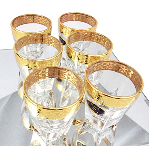 Ebros Gift 10K Gold Plated French Amour Heart Pattern 1.5oz Shot Glass Set of 6 Heavy Base High Clarity Glass