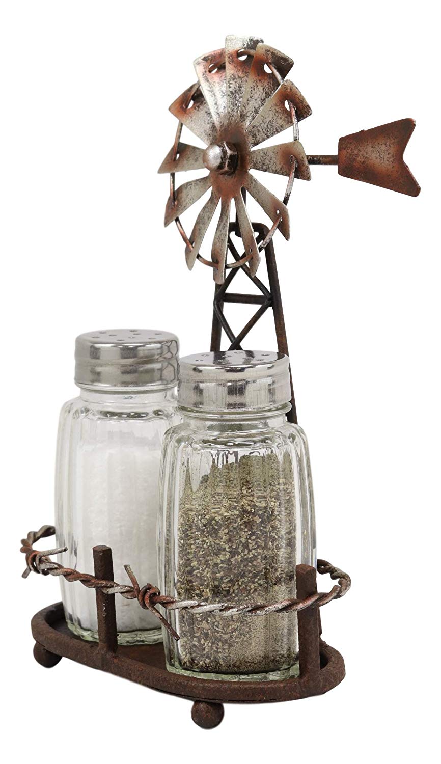 Ebros 6.5"H Rustic Country Farm Windmill Outpost Salt And Pepper Shakers Set - Ebros Gift