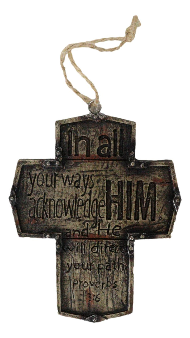 Rustic Western Christian Bible Verses Crosses Set of 4 Christmas Tree Ornaments