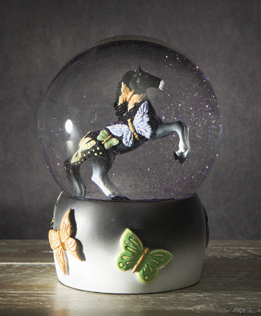 Trail Of Painted Ponies Western Black Beauty Butterflies Horse Water Globe Decor