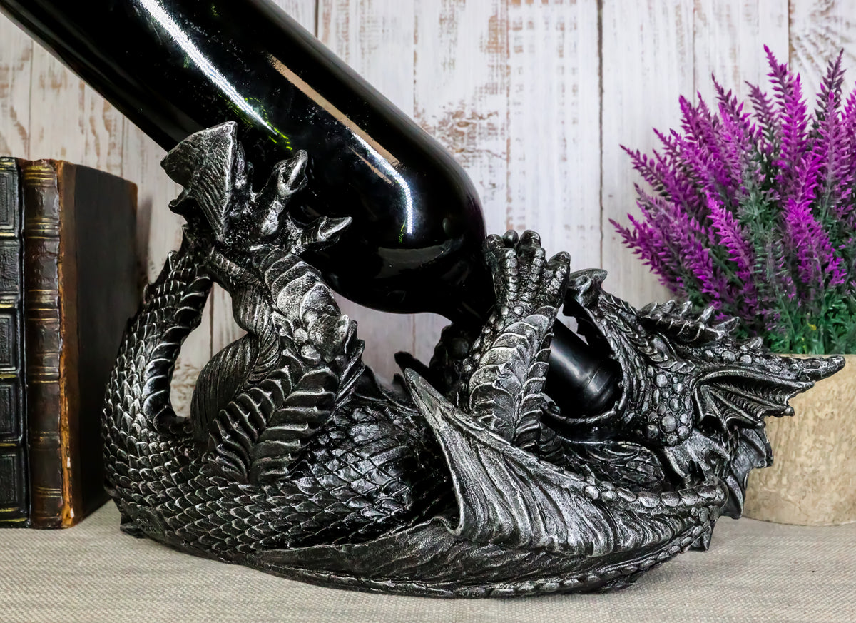 Ebros Gift Black Saurian Armored Dragon Decorative Wine Holder Rack Figurine 12" Long - Ebros Gift