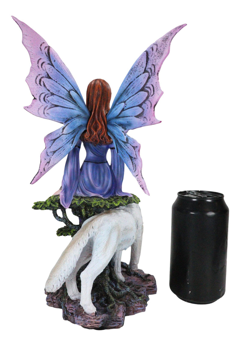 Purple Pearl Wishing Fairy On Tree Of Life With Giant Winter Snow Wolf Figurine