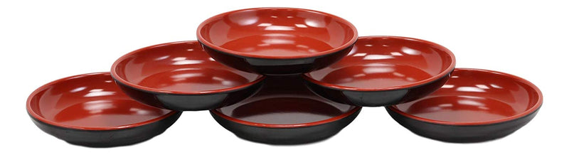 Ebros Red And Black Melamine Traditional Design Condiments Soy Sauce Dipping Plate or Dish Set of 6 Great Housewarming Gift Or Party Decor For Sushi Asian Dining Restaurant Supply