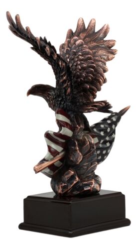 Wings of Glory Bald Eagle Clutching On American Flag Statue Bronze Electroplated