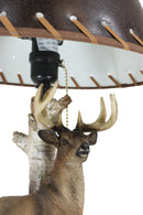 Rustic Country Grand Elk Stag Deer By Birch Tree Desktop Table Lamp With Shade