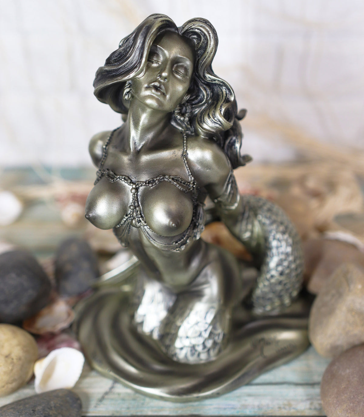 Ebros Aged Bronze Resin Nude Seductive Mermaid Statue 7.25" Tall - Ebros Gift