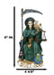 Seated Green Santa Muerte With Scythe Scales of Justice And Wise Owl Figurine 9"