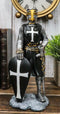 Black Cloak Medieval Crusader Swordsman With Shield Of Faith Knight Figurine
