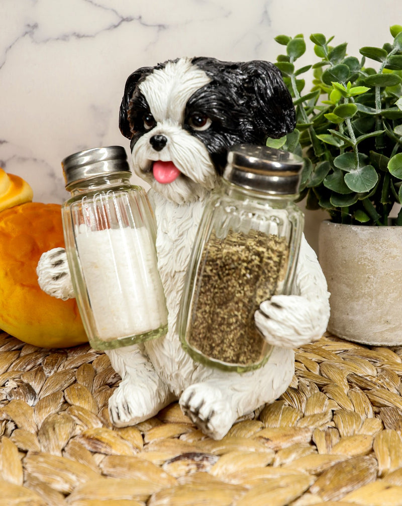 Ebros Hugging Pooch Shih Tzu Glass Salt Pepper Shakers Holder Figurine 6"Tall