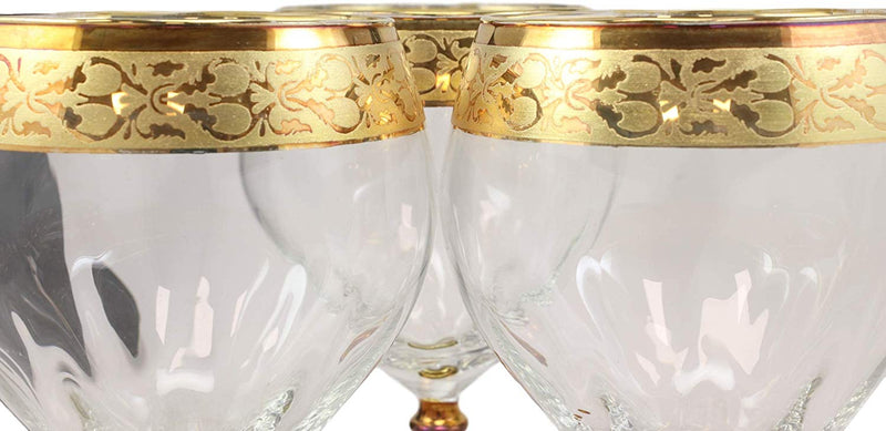 Ebros 16K Gold Accented Rim Floral Lace Vines Crystal Wine Glass Goblet Set of 4 - Ebros Gift