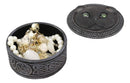 Ebros Celtic Pentagram Knotwork Black Cat With Rolling Green Eyes Round Decorative Box
