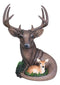 Rustic 8 Point Buck Deer With Whitetail Fawn By Pine Trees Faux Wood Figurine