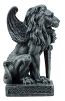 Ebros Stoic Notre Dame Sword Bearer Lion Heart Gargoyle On Pedestal Figurine 6"H