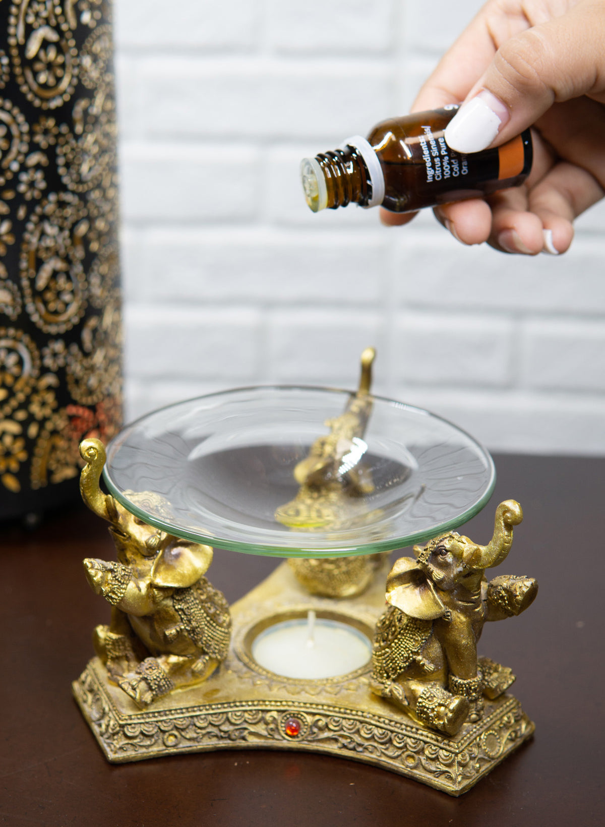 Ebros Feng Shui Golden Thai Buddha Elephants Trumpeting Candle Oil Warmer Statue