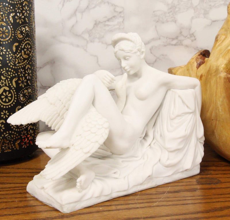 Ebros Gift Michelangelo Museum Masterpiece Greek Mythology Leda and The Swan Statue 9.25" Long Zeus Seducing The Wife of King Tyndareus White Resin Figurine