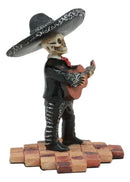 Traditional Folk Mariachi Band Black Skeleton Guitarist Statue Day Of The Dead