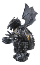 Large Rune Armored Dragon On Pedestal Tea Light Candle Holder Statue Figurine