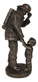 Civil Servant Fire Fighter Large Child Shaking Hands and Thanking Fireman Statue