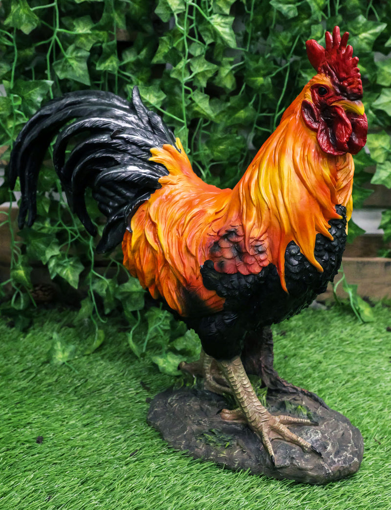 Country Farm Chicken Morning Crow Alpha Rooster Figurine Large Statue Home Decor