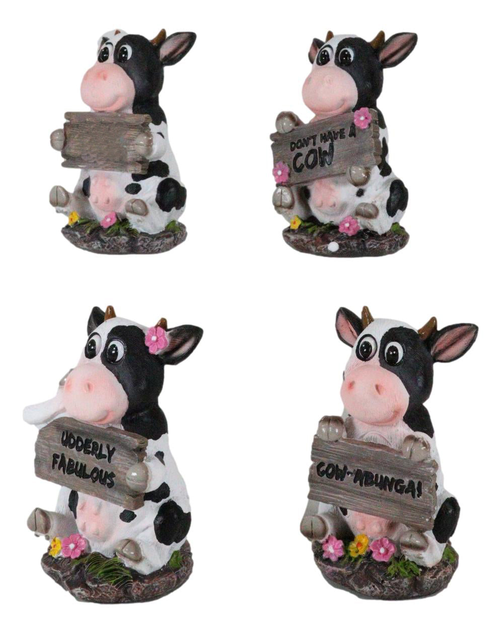 Ebros Farm Bovine Cow Sisters Figurine Set of Three 3.75"H Holding Funny Signs