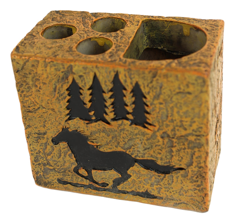 Rustic Western Mustang Horse Pine Trees Silhouette Toothbrush Toothpaste Holder