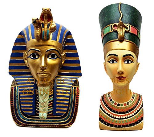 Ebros Gift Mask Bust Of Pharaoh King Tut And Queen Nefertiti Decorative Figurine Set