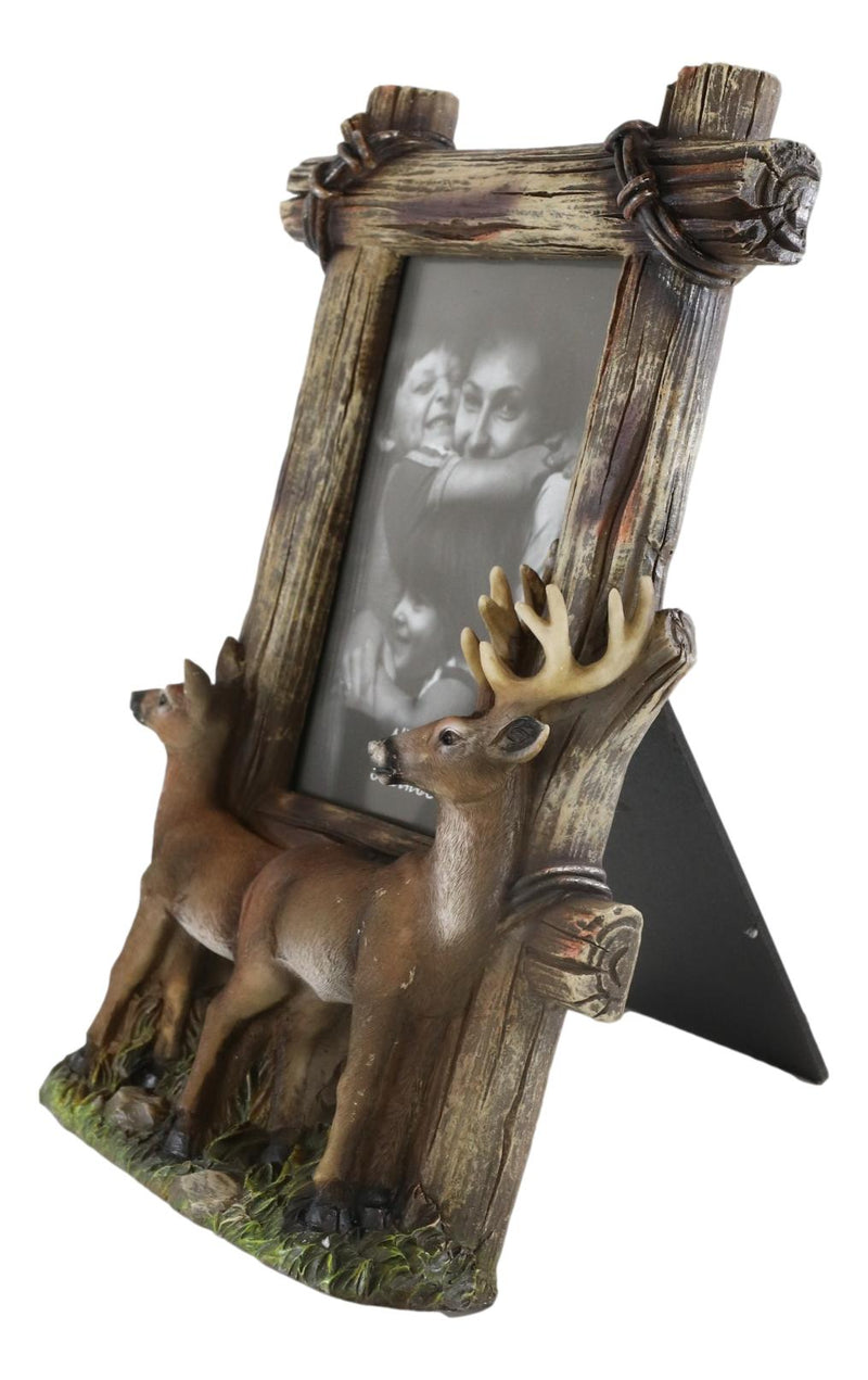 Country Rustic Buck Deer Stag Antlers Faux Barnwood Easel Picture Frame 4"X6"