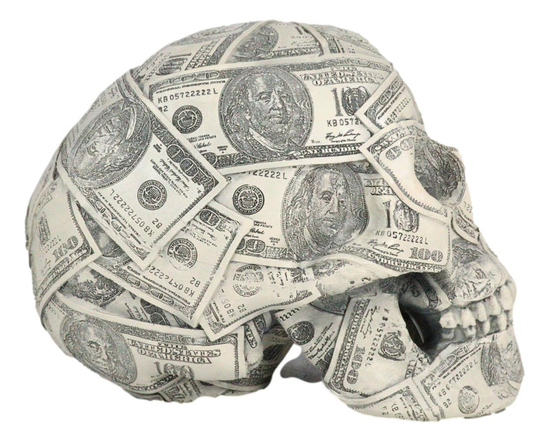 Fortune Lottery Benjamin Franklins Bank C-Note Money Bill Prints Skull Figurine