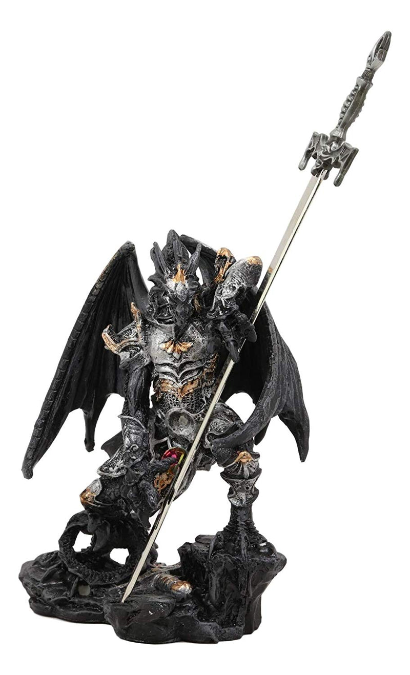 Ebros Ghost Elemental Dragon With Battle Armor And Long Sword Letter Opener Statue