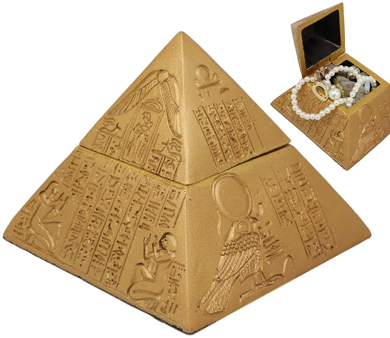 Ebros Golden Ancient Egyptian Pyramid Decorative Box 4" Wide Trinket Stash Box