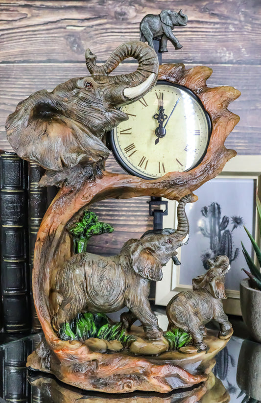 Ebros Elephant Father and Calf Family Table Clock with Pendulum 10.5" Height - Ebros Gift