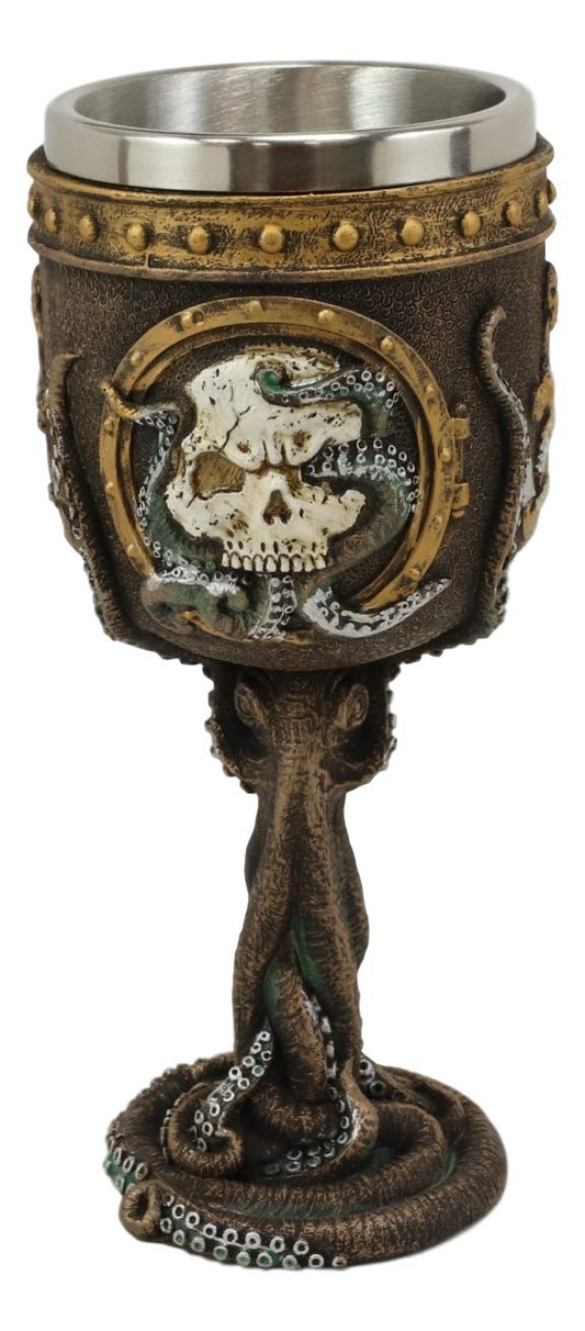 Ebros Nautical Anchor Cthulhu Octopus Wrecking Human Skull In Porthole Wine Goblet