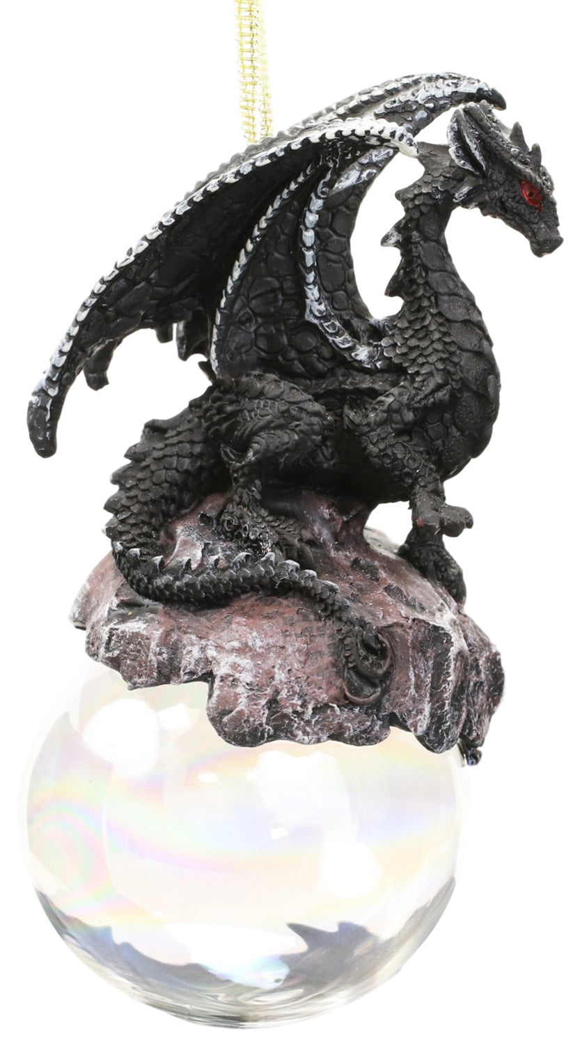 Ruth Thompson Check Mate Black Dragon On Pearl Glass Ball Ornament Figurine 5"H