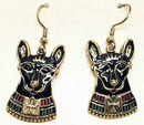 Ebros Ancient Egyptian Theme Bastet Cat Stud Earrings Black Gold Plated Jewelery