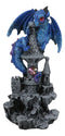 Small Blue Guardian Dragon Protecting Rhinestone Rock Crystal Castle Figurine