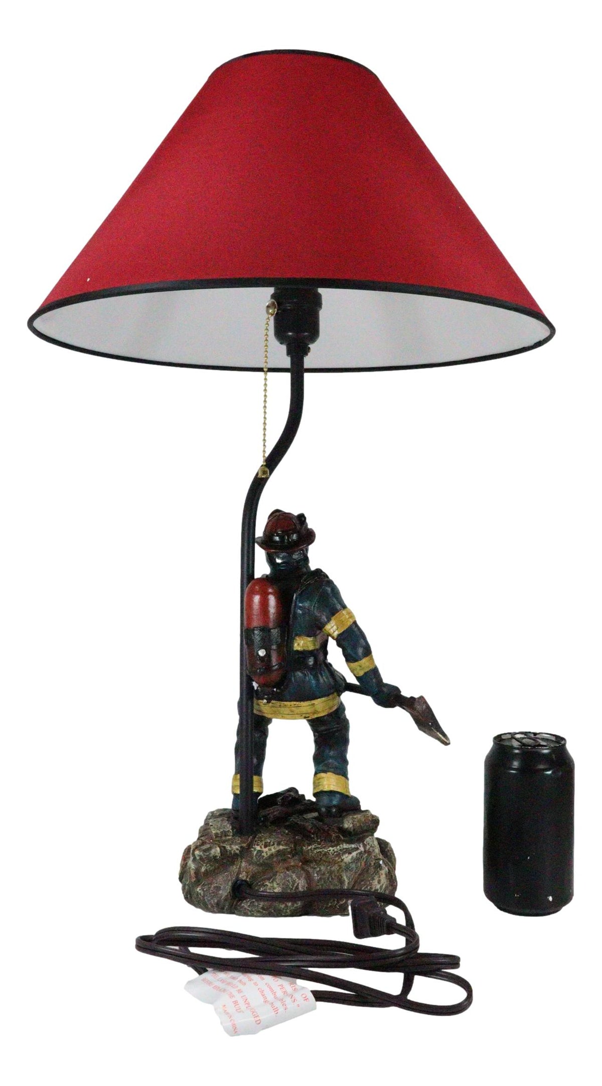 American Hero Fire Fighter Fireman Wielding Axe Table Lamp With Red Shade